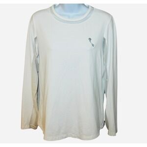 IBKUL Womens M UPF 50+ Long Sleeve Sun Shirt White Mesh Palm Tree Crew Neck